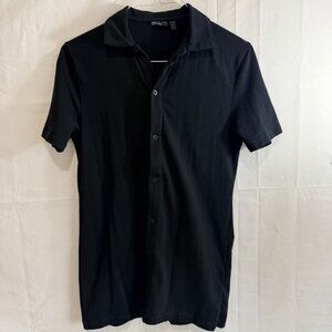 ASOS Design Mens Short Sleeve Collared Button Up Knit Shirt Black Large